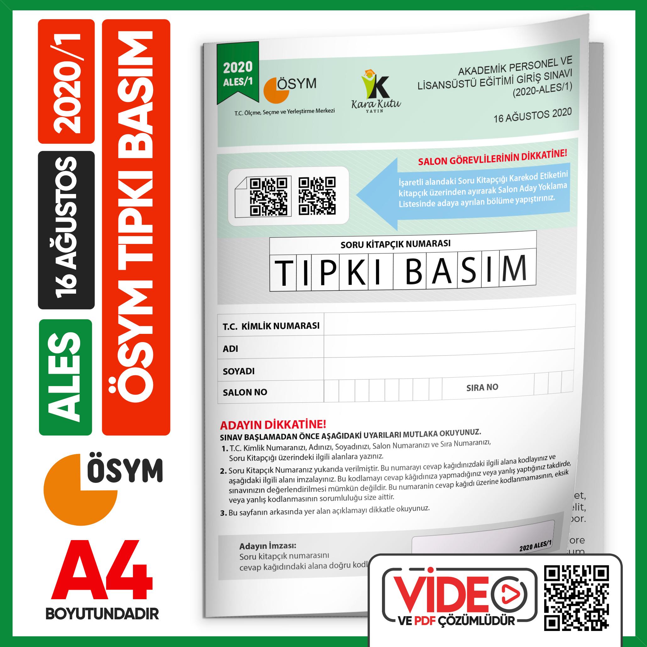 ALES%202020/1 ÖSYM%20Tıpkı%20Basım%20Çıkmış%20Soru%20Deneme%20Kitapçığı%20Video/PDF%20Çözümlü%20Türkiye%20Geneli