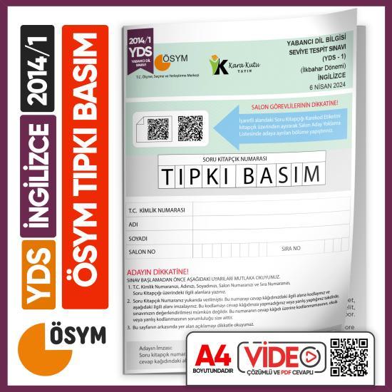 YDS 2014/1 ÖSYM Tıpkı Basım Çıkmış Soru Deneme Kitapçığı Video Çözümlü Türkiye Geneli