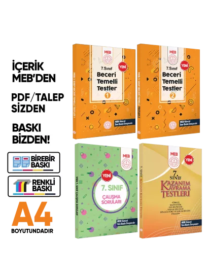 7.Sınıf MEB Örnek Soru Bankası Ve Kazanım Kavrama Testleri 4lü SET (Renkli Baskı) BASKI ÜCRETİ 7.Sınıf MEB Örnek Soru Bankası Ve Kazanım Kavrama Testleri 4lü SET (Renkli Baskı) BASKI ÜCRETİ