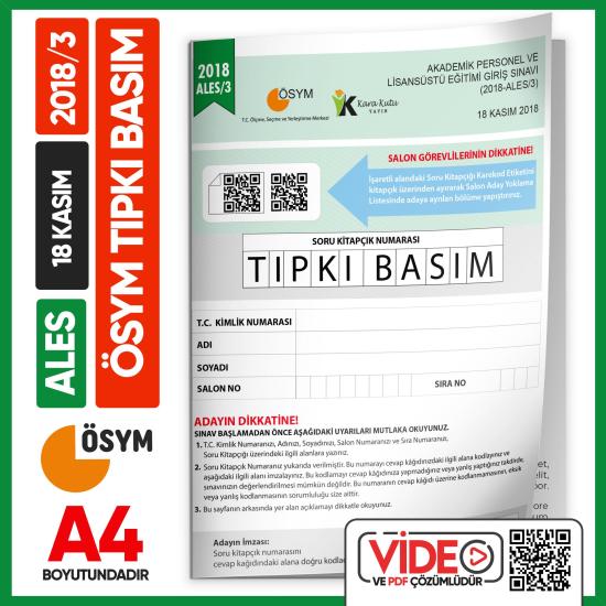 ALES 2018/3 (KASIM) ÖSYM Tıpkı Basım Çıkmış Soru Deneme Kitapçığı Video/PDF Çözümlü Türkiye Geneli