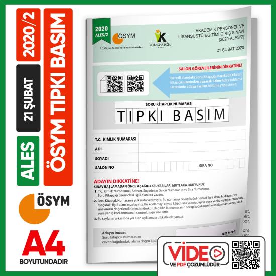 ALES 2020/2 ÖSYM Tıpkı Basım Çıkmış Soru Deneme Kitapçığı Video/PDF Çözümlü Türkiye Geneli