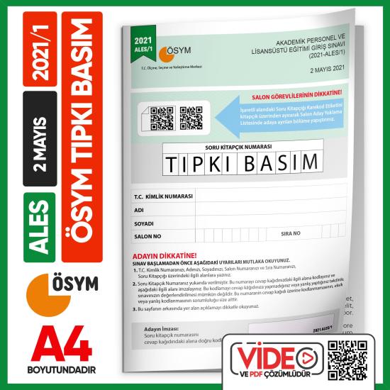 ALES 2021/1 ÖSYM Tıpkı Basım Çıkmış Soru Deneme Kitapçığı Video/PDF Çözümlü Türkiye Geneli