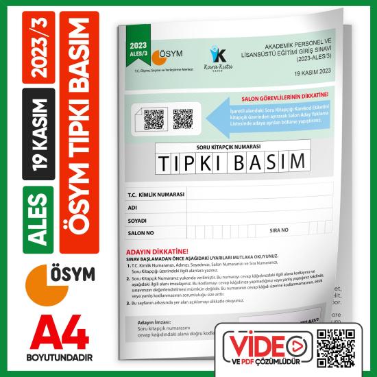 ALES 2023/3 Kasım ÖSYM Tıpkı Basım Çıkmış Soru Deneme Kitapçığı Video/PDF Çözümlü Türkiye Geneli