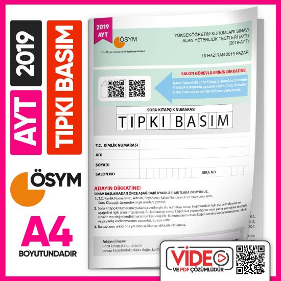 2019 YKS-AYT (SAY-TM) ÖSYM Tıpkı Basım Çıkmış Soru Deneme Kitapçığı (Video Çözümlü Türkiye Geneli)