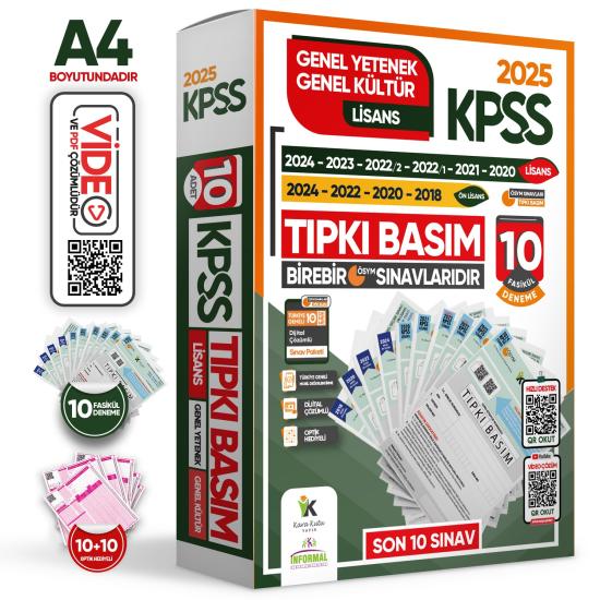 2025 KPSS Genel Yetenek-Genel Kültür Çıkmış Soru Tıpkı Basım 10lu Deneme Paketi TG Video/PDF Çözümlü