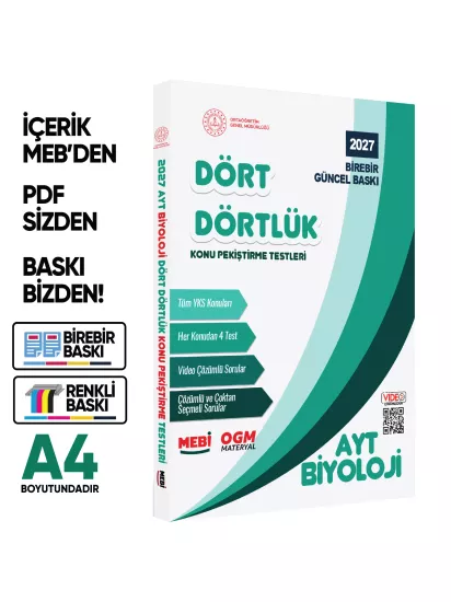 2027 YKS-AYT MEBİ-OGM Dört Dörtlük SAYISAL Pekiştirme Soru Bankası Çözümlü Set BASKI ÜCRETİ A4Renkli 2027 YKS-AYT MEBİ-OGM Dört Dörtlük SAYISAL Pekiştirme Soru Bankası Çözümlü Set BASKI ÜCRETİ A4Renkli
