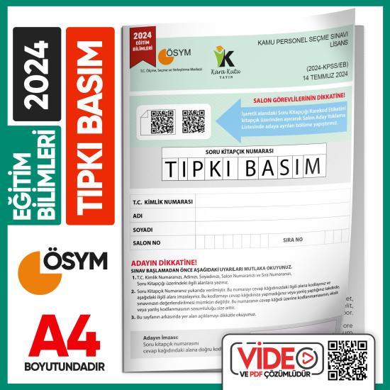 2024 KPSS Eğitim Bilimleri ÖSYM Tıpkı Basım Çıkmış Soru Kitapçığı Video/PDF Çözümlü Türkiye Geneli