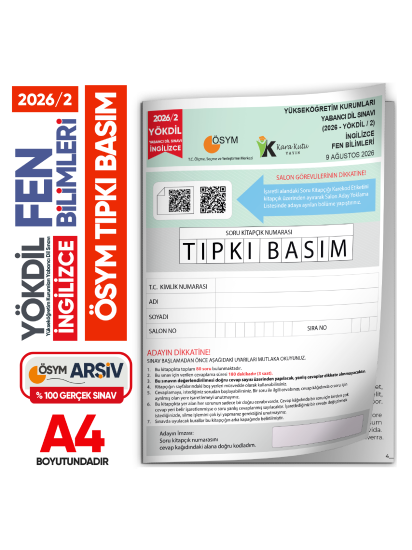 2026/2 YÖKDİL İngilizce FEN BİLİMLERİ ÖSYM Çıkmış Soru Tıpkı Basım Deneme Kitapçığı Türkiye Geneli 2026/2 YÖKDİL İngilizce FEN BİLİMLERİ ÖSYM Çıkmış Soru Tıpkı Basım Deneme Kitapçığı Türkiye Geneli