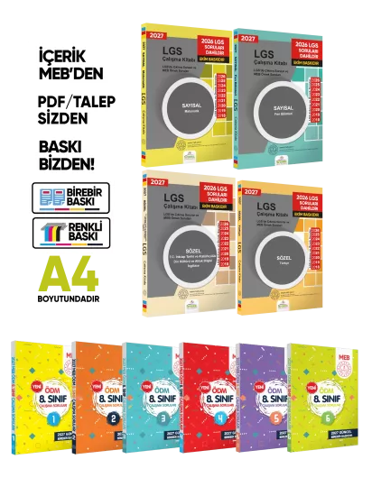 2027 LGS 8.Sınıf 4lü Çıkmış MEB Örnek Sorular ve 6lı Modül ÖDM SET Çalışma Kitabı A4 RENKLİ Baskı 2027 LGS 8.Sınıf 4lü Çıkmış MEB Örnek Sorular ve 6lı Modül ÖDM SET Çalışma Kitabı A4 RENKLİ Baskı