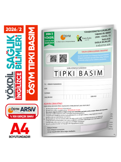 2026/2 YÖKDİL İngilizce SAĞLIK BİLİMLERİ ÖSYM Çıkmış Soru Tıpkı Basım Deneme Kitapçığı TG 2026/2 YÖKDİL İngilizce SAĞLIK BİLİMLERİ ÖSYM Çıkmış Soru Tıpkı Basım Deneme Kitapçığı TG